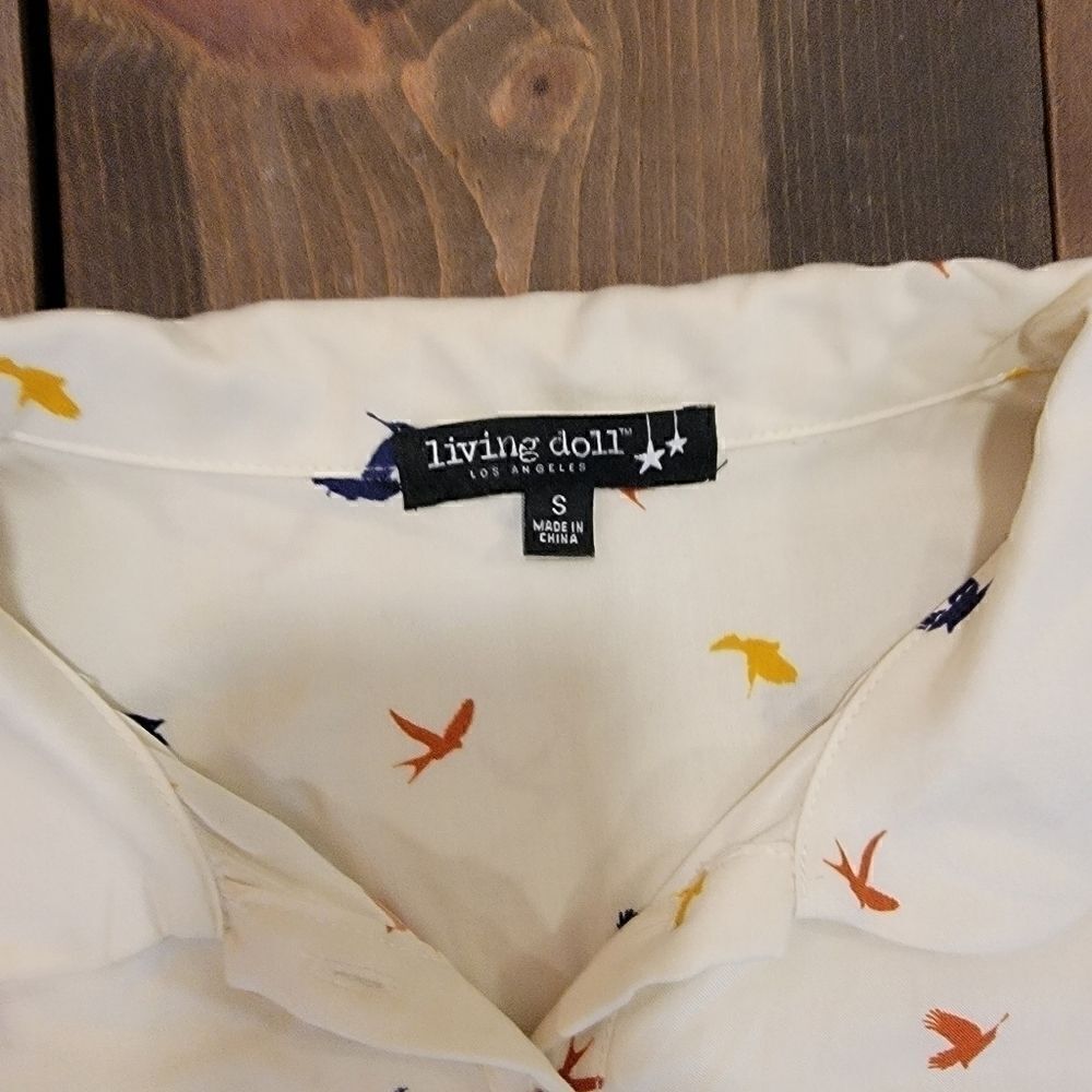 Living doll bird print tunic dress size small - Picture 3 of 4